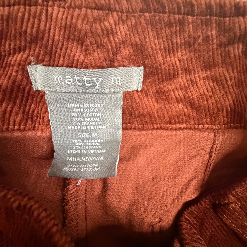 Matty M Womens Rust Brown Corduroy Wide Leg HighRise Pants Size M MD9694-872USOM - Picture 3 of 8